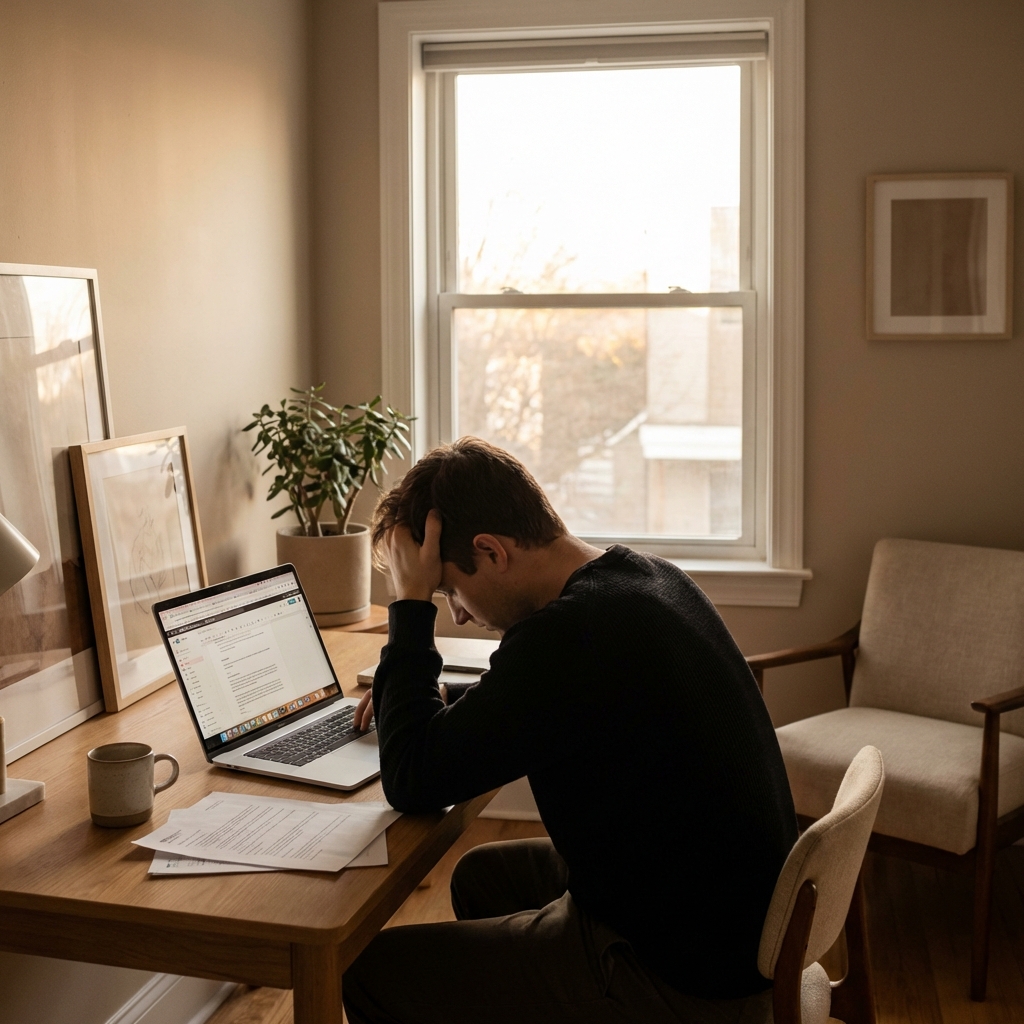 Stressed professional in home office