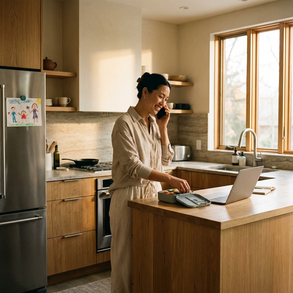 Busy parent multitasking